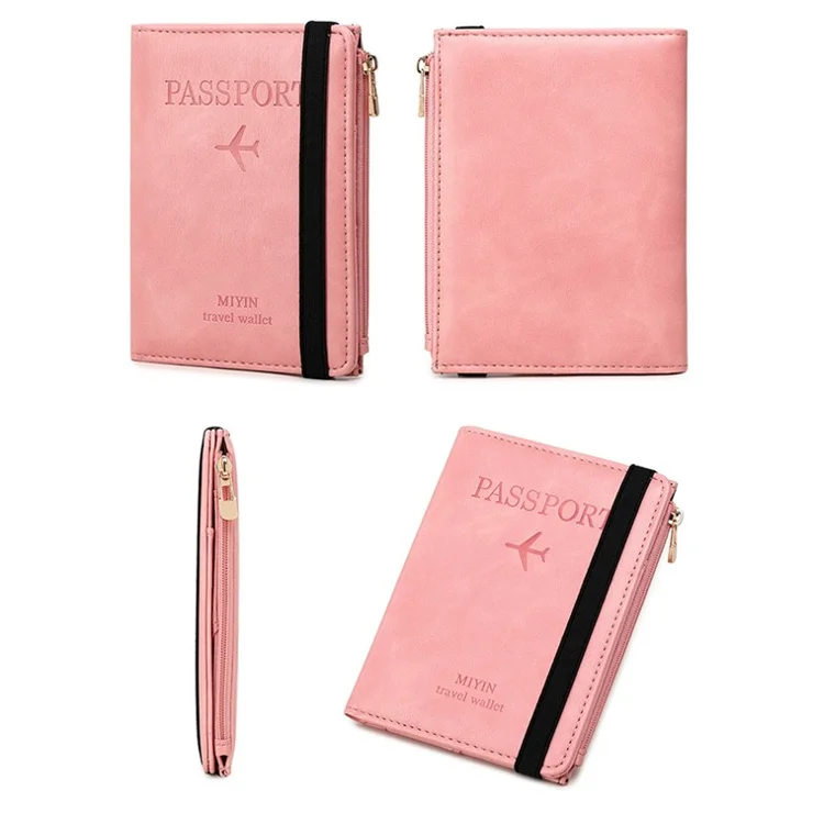 HZ718 RFID Blocking PU Leather Cards Carrying Bag Compact Size Passport Storage Pouch - Red