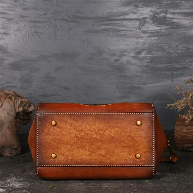 S1156 Cowhide Leather Handbag Dumpling Satchel Vintage Totem Shoulder Bag - Graphite Grey