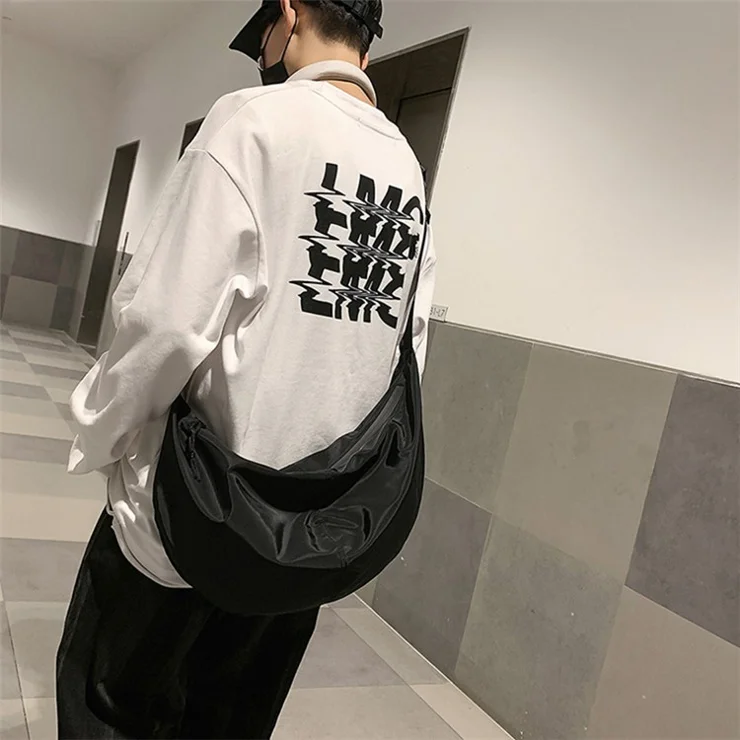 Large Capacity Nylon Gym Sports Bag Overnight Bag Crossbody Bag for Men and Women - Black