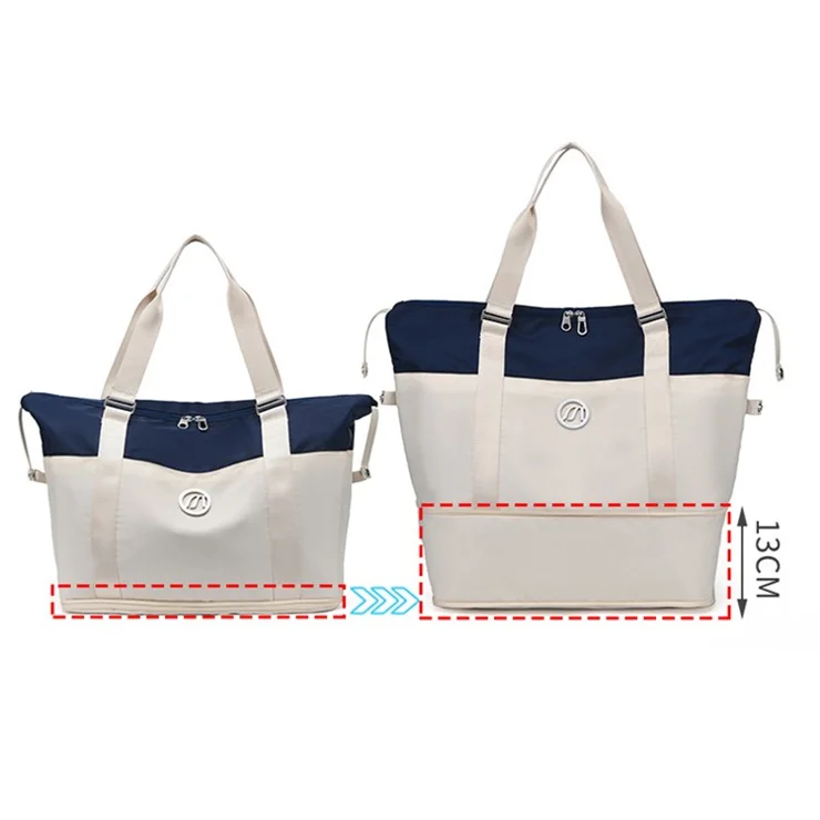 Foldable Travel Bag Waterproof Nylon Luggage Tote Bag with Expandable Capacity - Beige