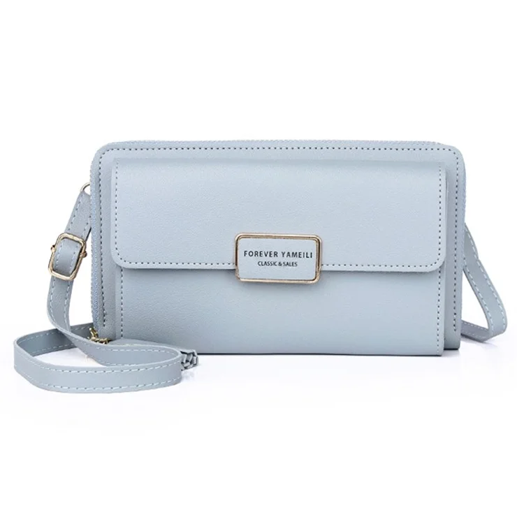 7090 Women's Large Wallet PU Leather Crossbody Bag Shoulder Bag Handbag - Blue