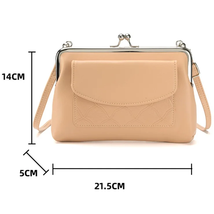 6153 Kiss Lock Design Crossbody Bag Soft PU Leather Shoulder Bag Handbag Daypack - Red