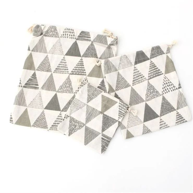 TZ 3Pcs / Set Cotton Linen Drawstring Bags Reusable Organizer Storage Bag for Home Travel - Triangle