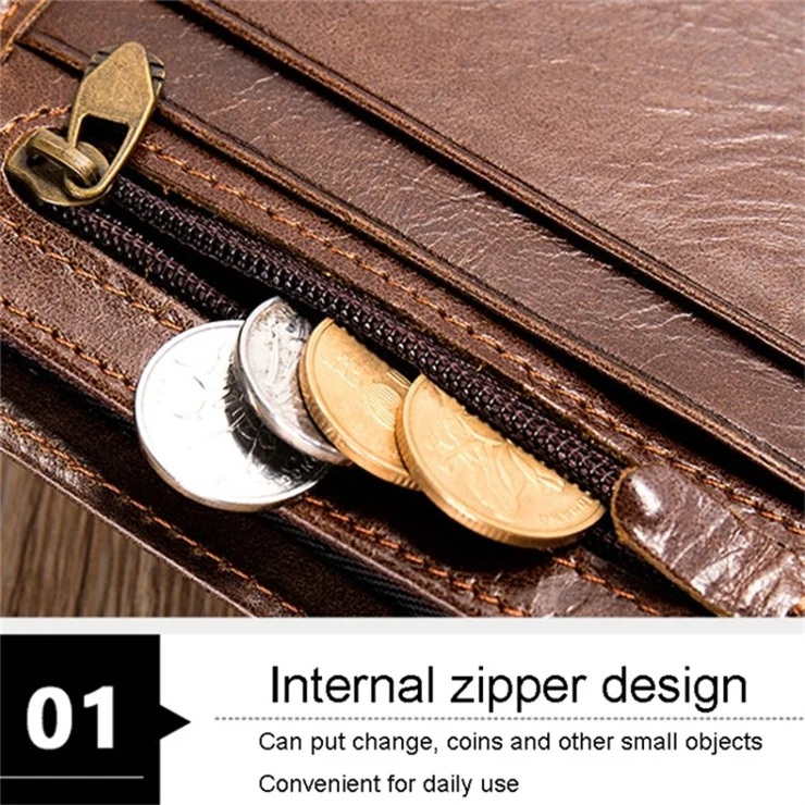 RFID Blocking Men's Wallet Top-Layer Cowhide Leather Clutch Purse Hand Bag Card Holder Billfold - Black