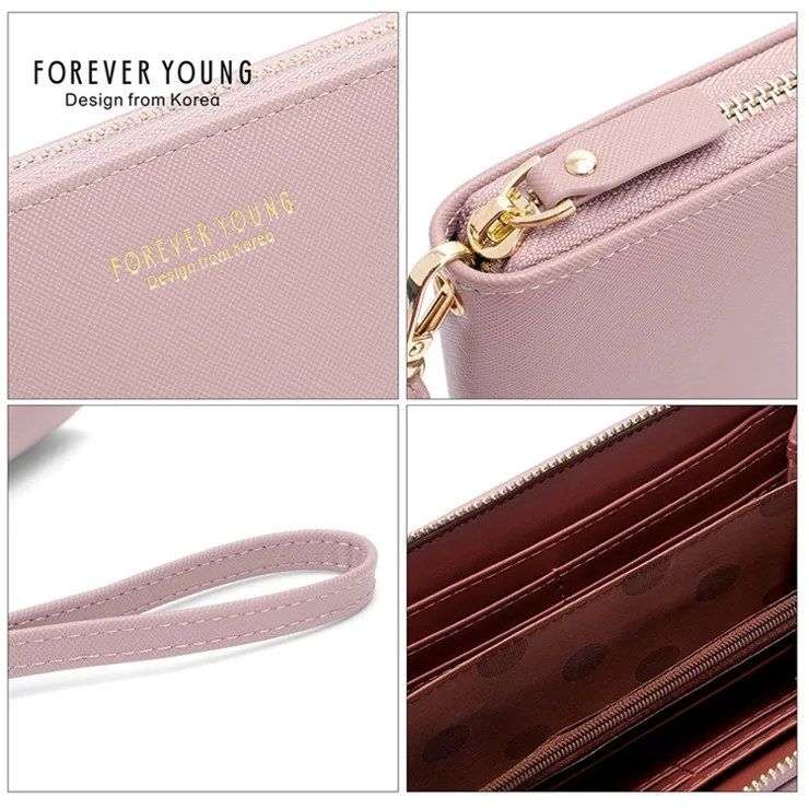 FOREVER YOUNG C7575-10 Women's Wristlet Clutch Purse Long Wallet PU Leather Cell Phone Pouch Bag - Dark Blue