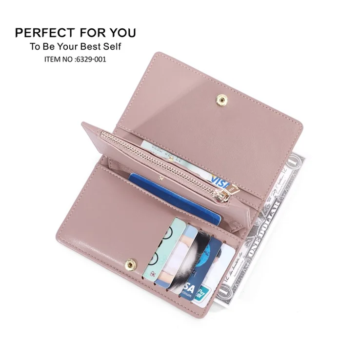 PERFECT FOR YOU 6329-001 Solid Color PU Leather Women Short Wallet Clutch Bag - Brown