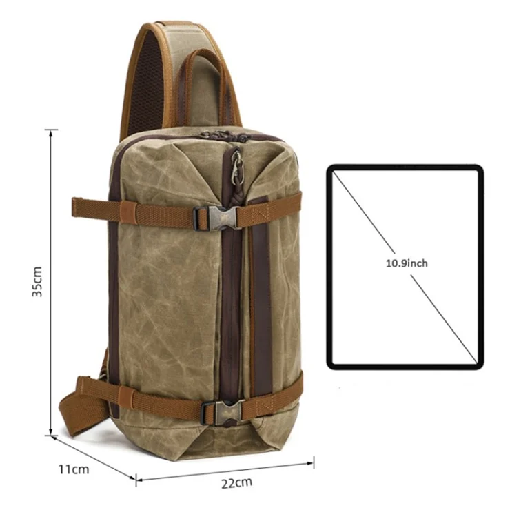 Retro Men Waxed Canvas+Cowhide Chest Bag Breathable Single Shoulder Crossbody Bag - Blue