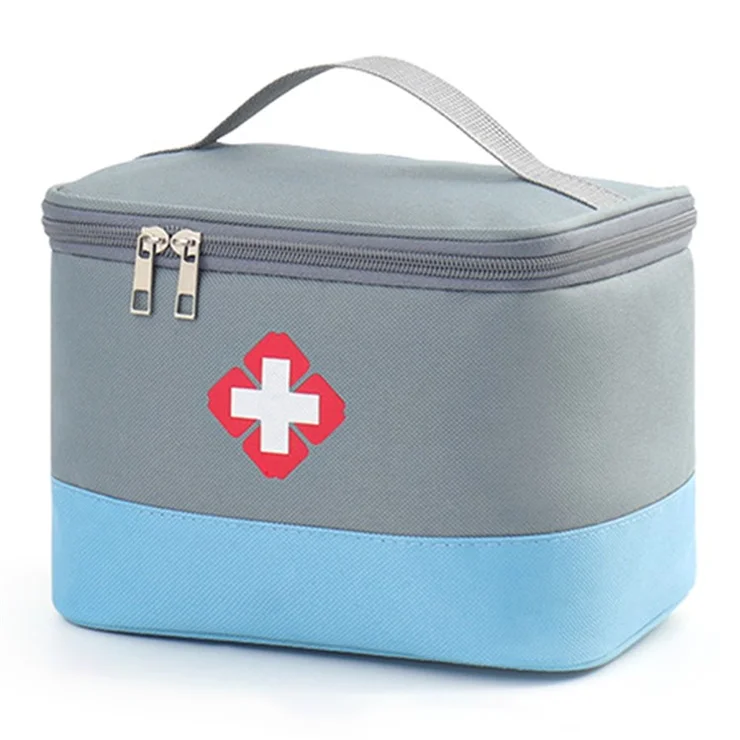 20 x 14 x 15cm Medicine Storage Bag Pill Bottle Organizer Medicine Box Empty with Portable Handle, First Aid Box, Size: S - Blue / Grey