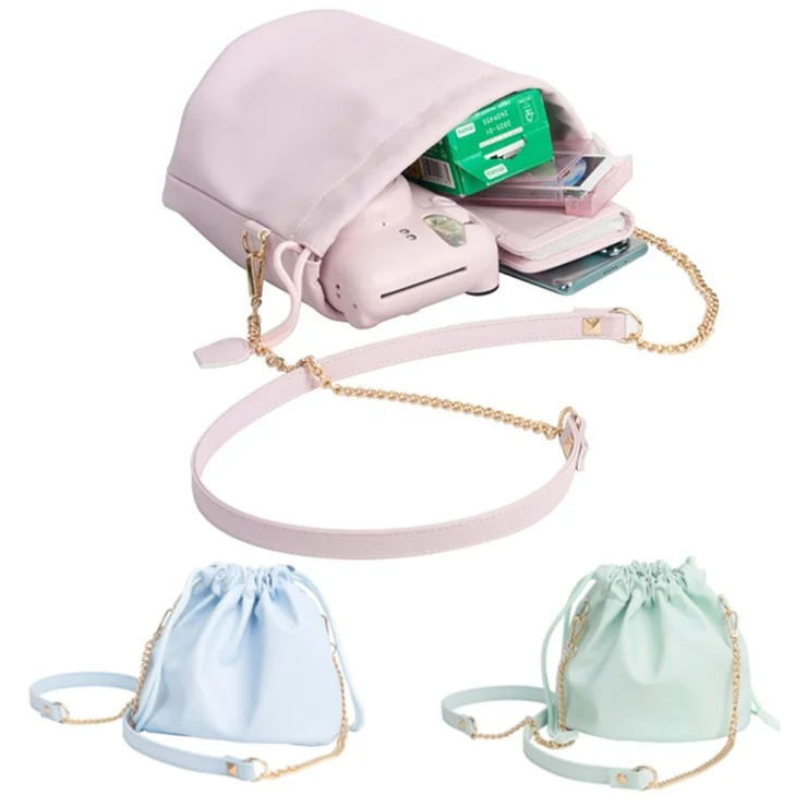 Drawstring Closure PU Leather Phone Pouch Crossbody Bag Shoulder Bag Cloud Shape Daypack - Pink