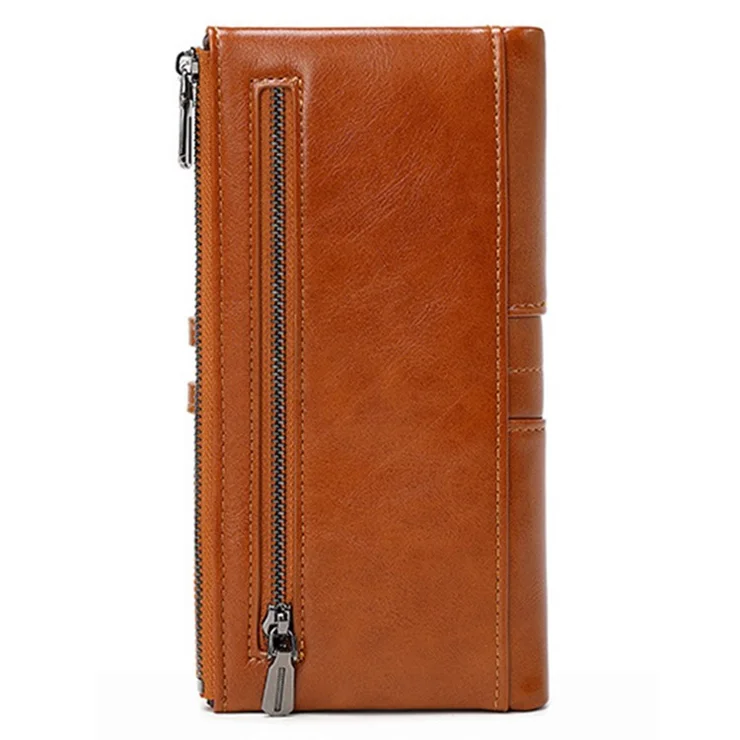 1679 RFID Blocking Women Long Wallet PU Leather Passport Card Holder Purse - Brown