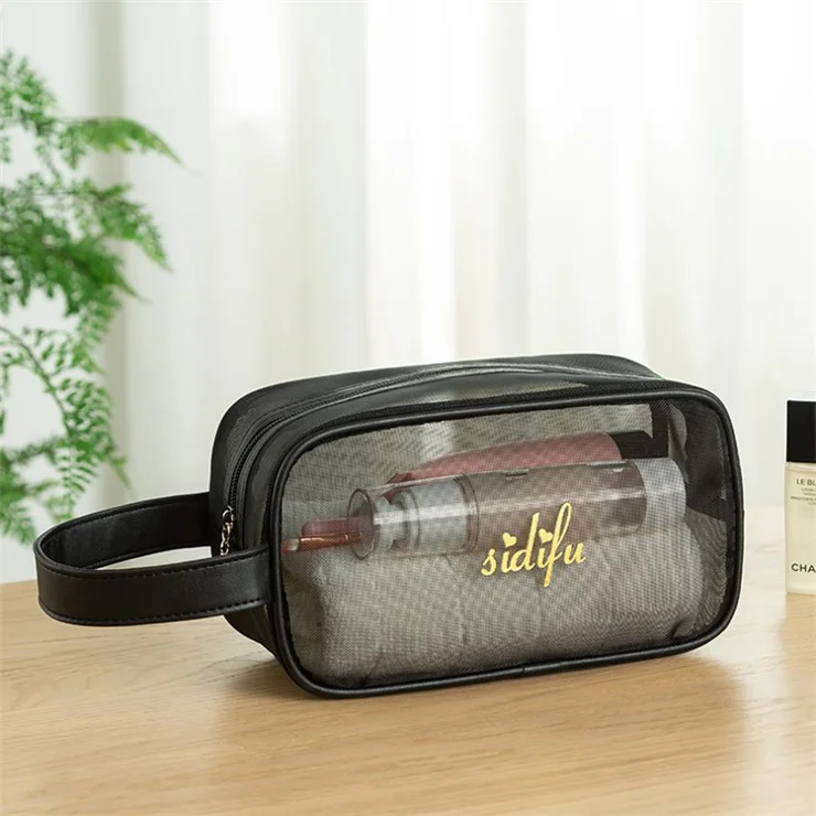 3Pcs / Set Fine Mesh Travel Makeup Bags Cosmetic Zipper Pouches Toiletry Bags - Black