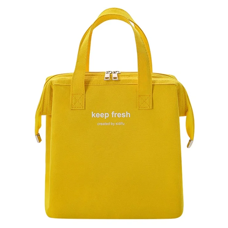Oxford Cloth Lunch Box Tote Handbag Thermal Insulated Storage Bag - Yellow