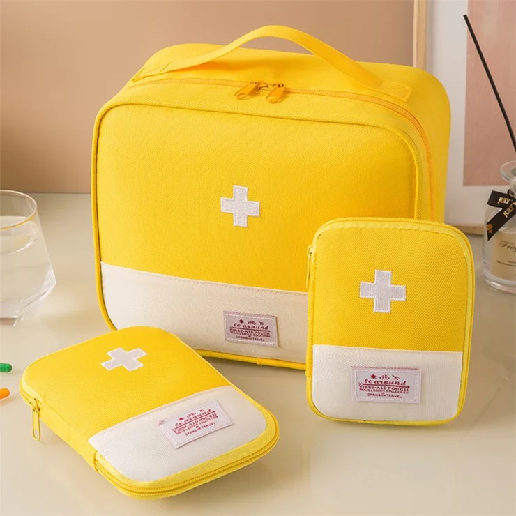 3Pcs / Set Zippered Travel Medicine Bag Oxford Cloth Pill Organizer Storage Case - Yellow