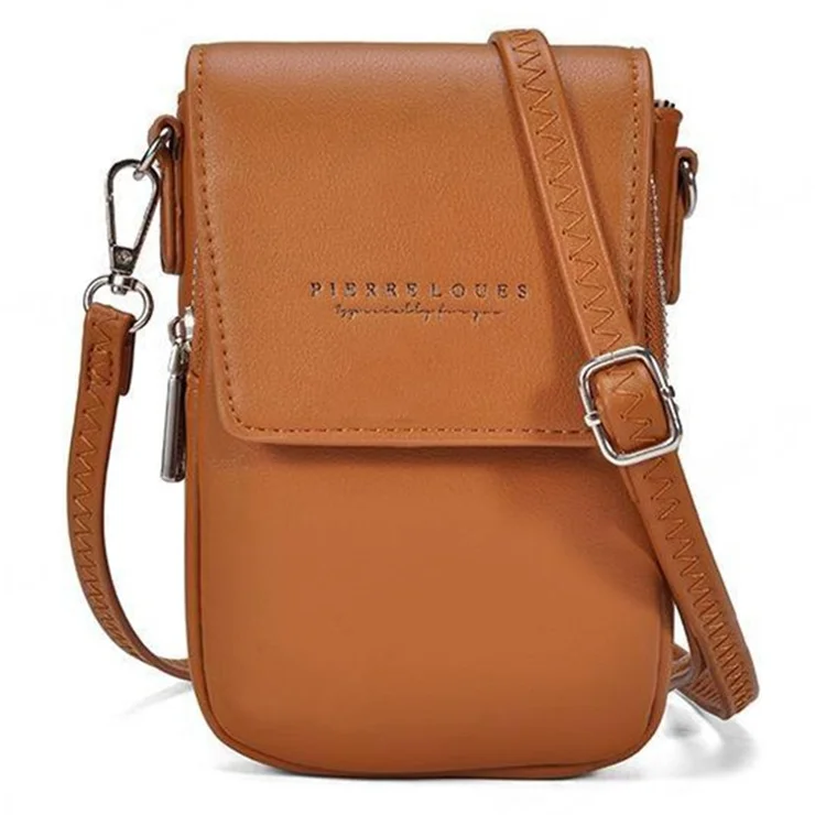 PIERRE LOUES PL614-44 PU Leather Women Crossbody Bag Phone Cosmetics Carrying Bag - Brown