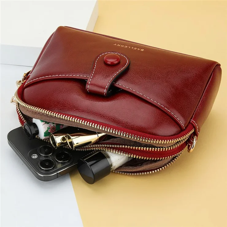 BAELLERRY N8924 Women Dual Layer Shoulder Bag PU Leather Small Crossbody Bag - Red