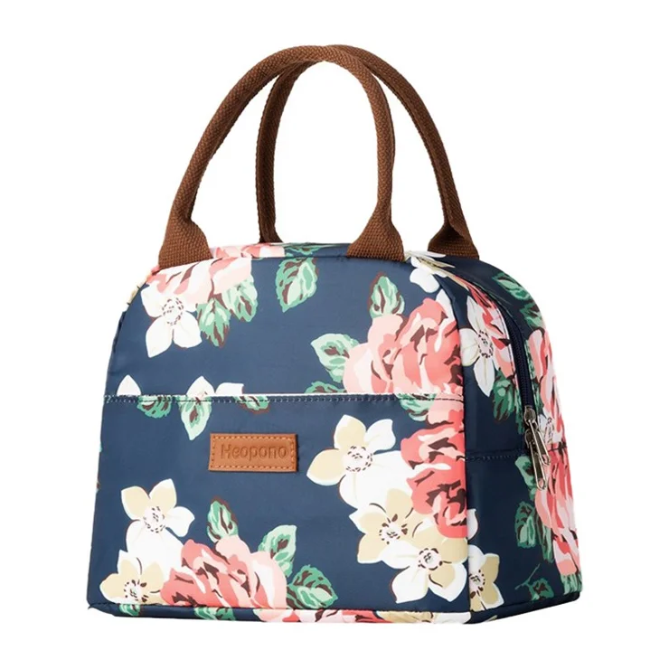 HEOPONO Stylish Insulated Lunch Tote Bag Oxford Cloth Bento Box Cooler Bag - Peony