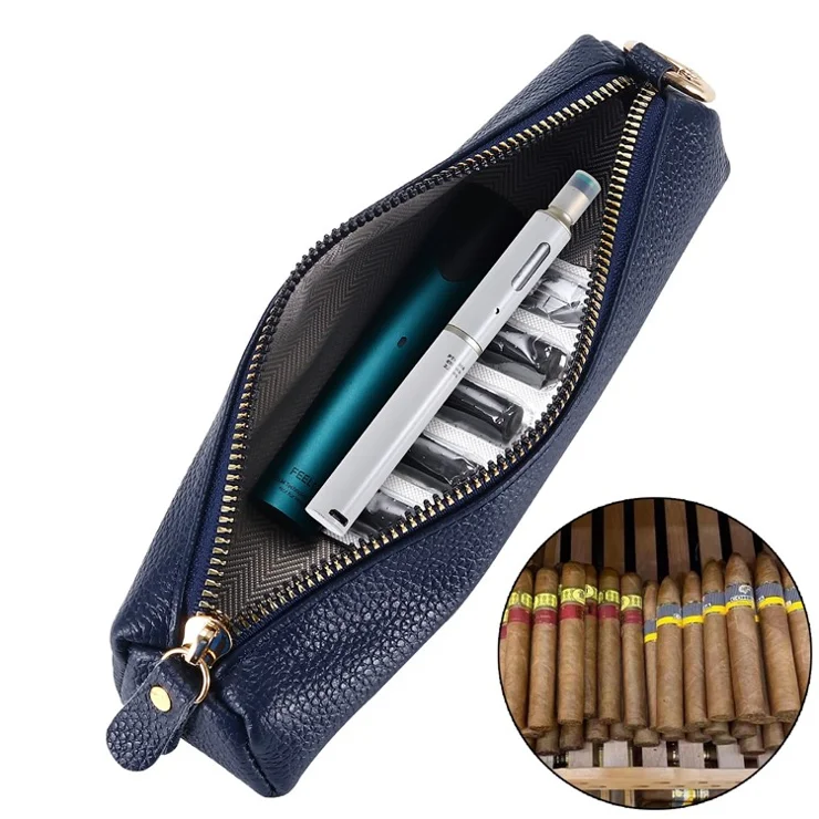 Litchi Texture Cowhide Leather Pencil Case Zipper Stationery Storage Pouch - Green