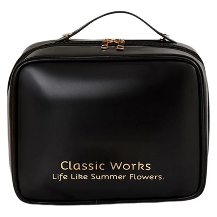 Large Capacity Cosmetic Storage Bag PU Waterproof Travel Toiletry Bags - Black