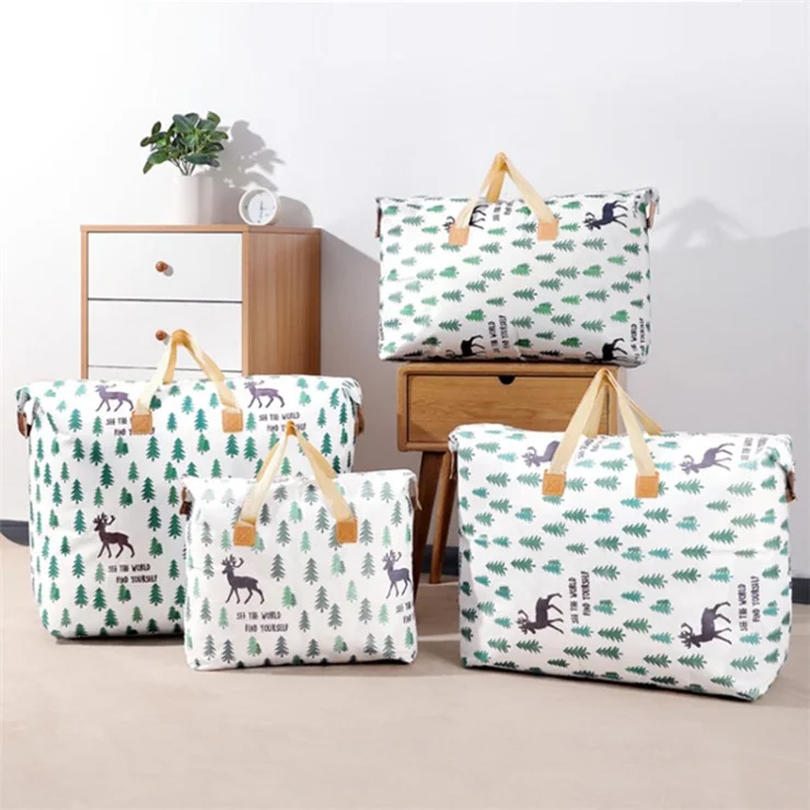 Wardrobe Organizer Waterproof Clothes Bedding Storage Bag with Handles and Zippers, Size S - Pineapple