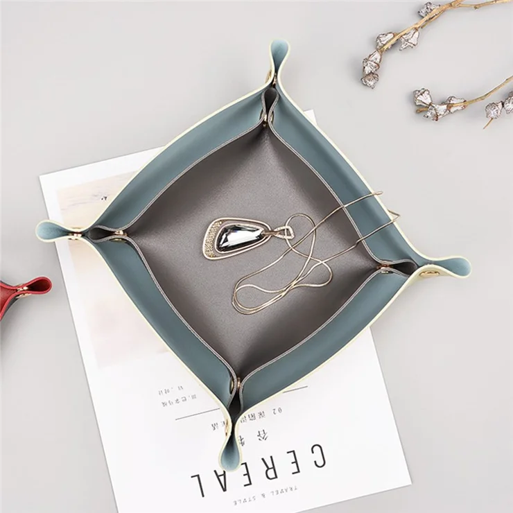 Leather Storage Organizer Jewelry Tray Catchall Tray for Key Coin Watch Wallet Phone, Size S - Litchi Texture/Dark Grey