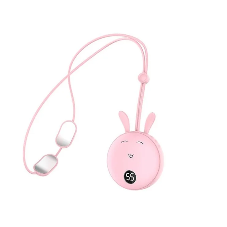 2148 Multifunction Winter 3 Levels Neck Hanging Mini Hand Warmer Cartoon Rabbit Digital Display 5000mAh Power Bank - Pink