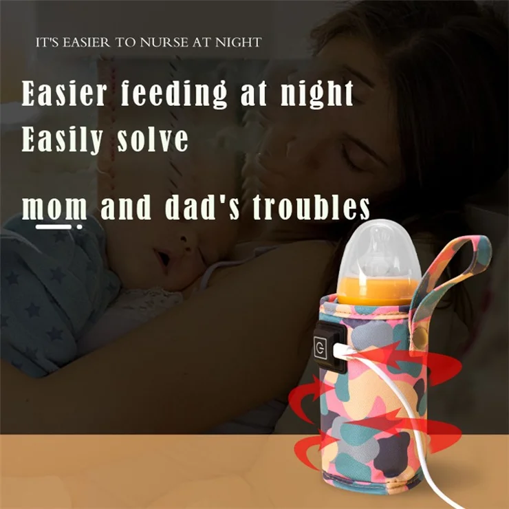 USB Baby Bottle Electric Warmer Insulation Cover Heating Bag Portable Insulation Bag Coffee Heater, Warm Milk Warmer Pouch for Outdoor - Camo White