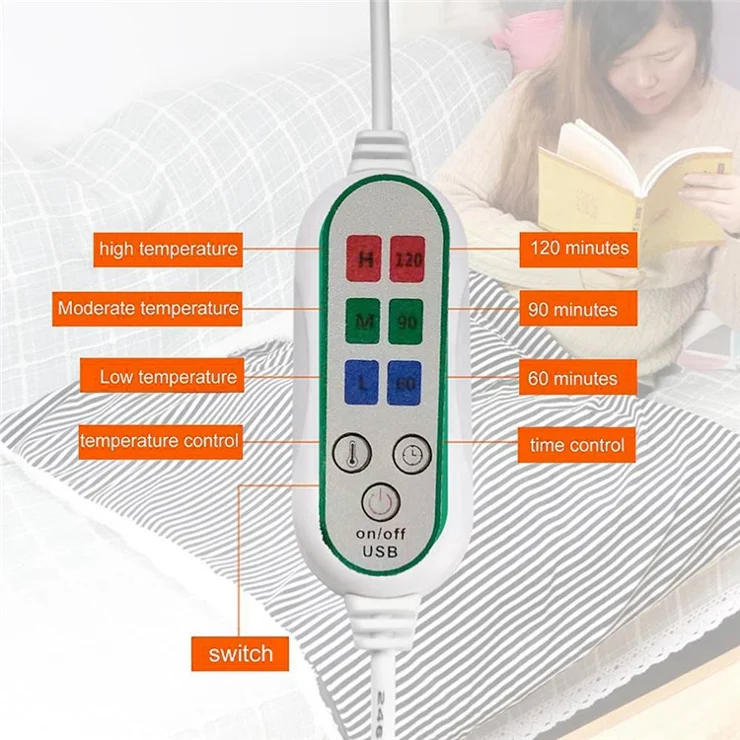 3-Gear USB Electric Heating Blanket Office Home Body Warm Heated Blanket Shawl with Hand Pocket - Coffee