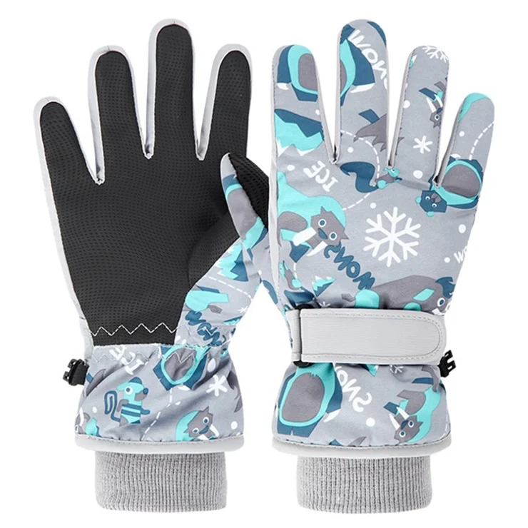 1 Pair Kids Skiing Snowboard Gloves Winter Waterproof Thicken Warm Full Finger Gloves - Grey XL