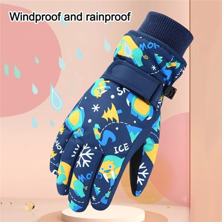 1 Pair Kids Skiing Snowboard Gloves Winter Waterproof Thicken Warm Full Finger Gloves - Grey XL