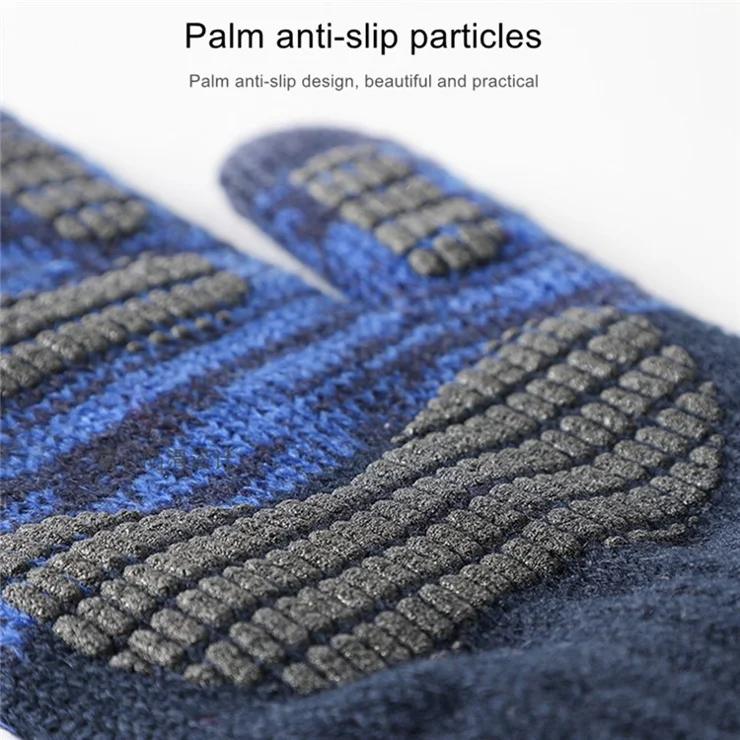 Y0046 1 Pair Men Winter Knitted Windproof Warm Gloves Touchscreen Texting Mittens with Elastic Cuff - Navy Blue