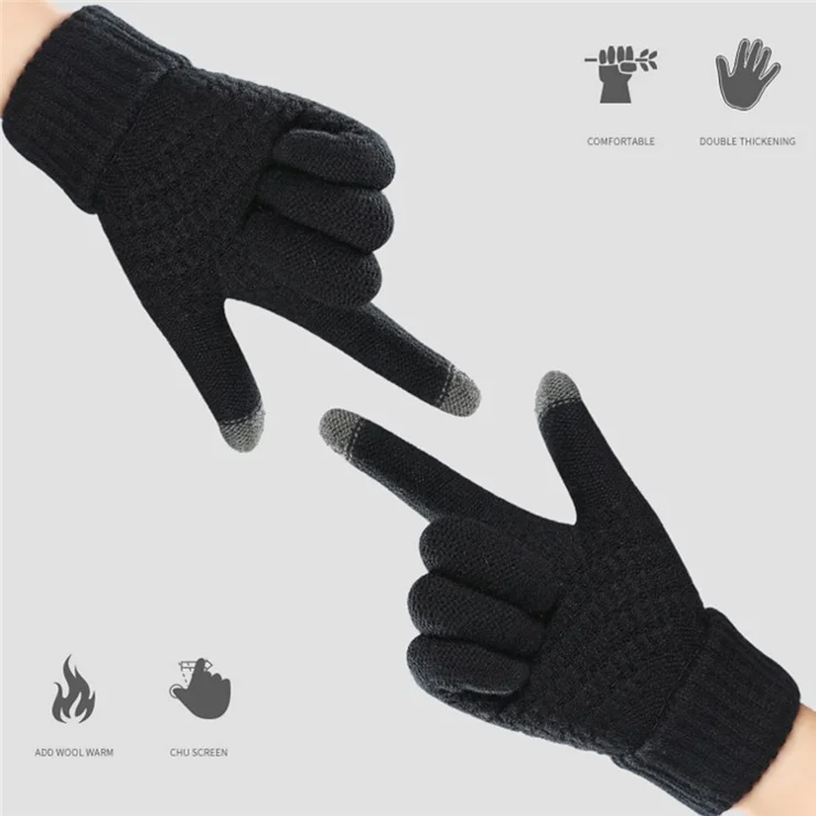 Y0042 1 Pair Winter Touchscreen Gloves for Men Women Elastic Thermal Knit Warm Gloves Mitten - White