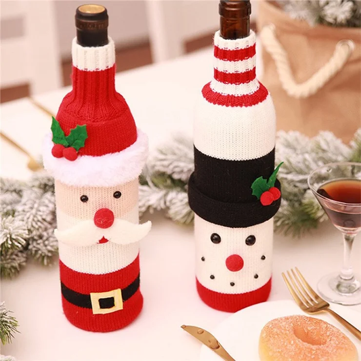 Christmas Santa / Elk / Snowman Wine Bottle Cover Knitted Wine Bottle Bag Xmas Party Table Decor - Santa Claus
