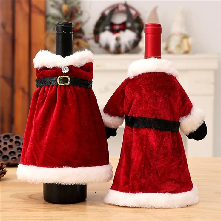 Velvet Wine Bottle Cover Santa Red Wine Bottle Sweater Cover with Belt Set for Christmas Party - Coat