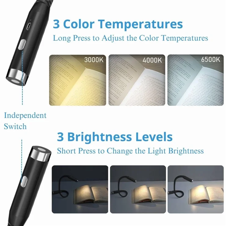 F4 Eye Protection LED Neck Reading Light Rechargeable Flexible 360 Degree Hands Free Book Light - Black