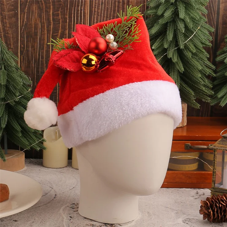 Christmas Hat for Adults Pleuche Santa Claus Cap Xmas Party
