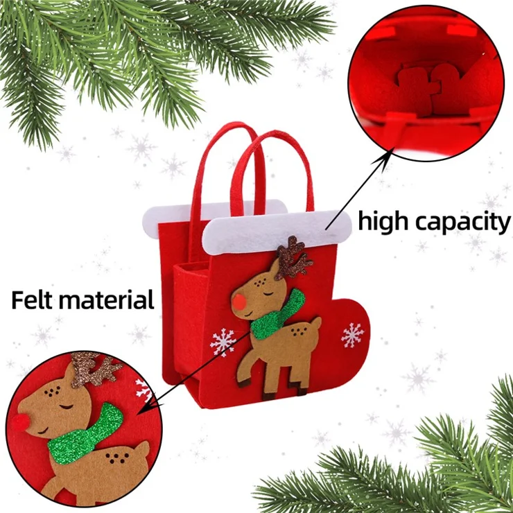 2Pcs Christmas Candy Cookie Bags Felt Party Supplies Organizer Kids DIY Gift Tote Bags - Gingerbread