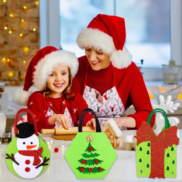 2Pcs Christmas Candy Cookie Bags Felt Party Supplies Organizer