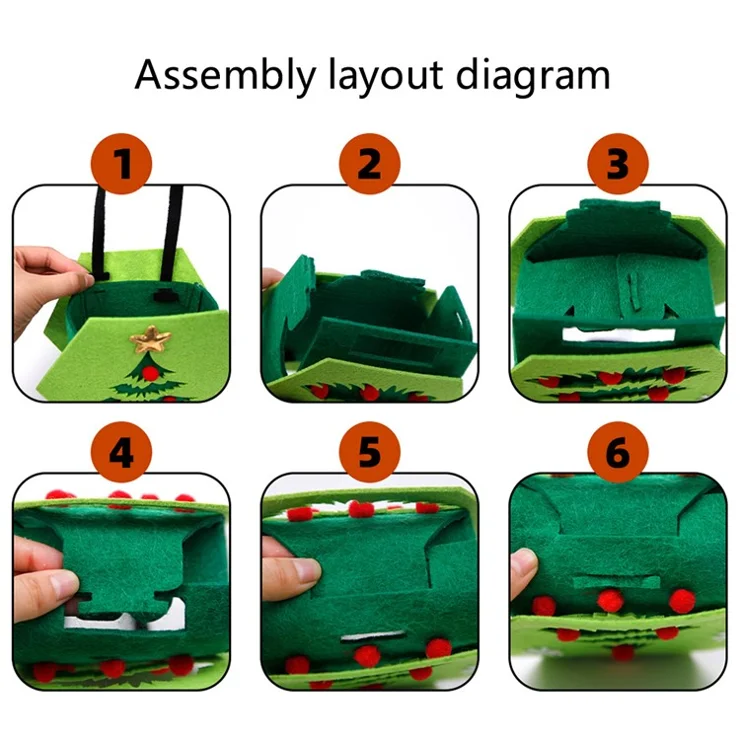2Pcs Christmas Candy Cookie Bags Felt Party Supplies Organizer Kids DIY Gift Tote Bags - Xmas Tree
