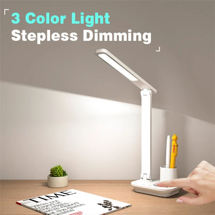 TB-87SLI Battery Powered Folding LED Light 3 Color Temperature Stepless Dimming Night Light with Pen Holder - White