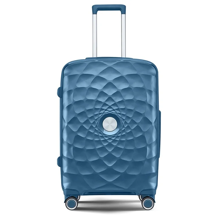 20-Inch PP Shell Carry On Luggage 4 Spinner Wheels Suitcase Trolley Case, 57x34x23cm - Blue