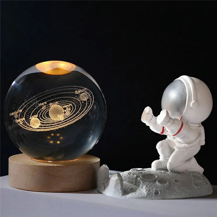 Crystal Ball Night Light LED Illuminated Table Lamp for Bedroom Decor Birthday Gift - Solar System