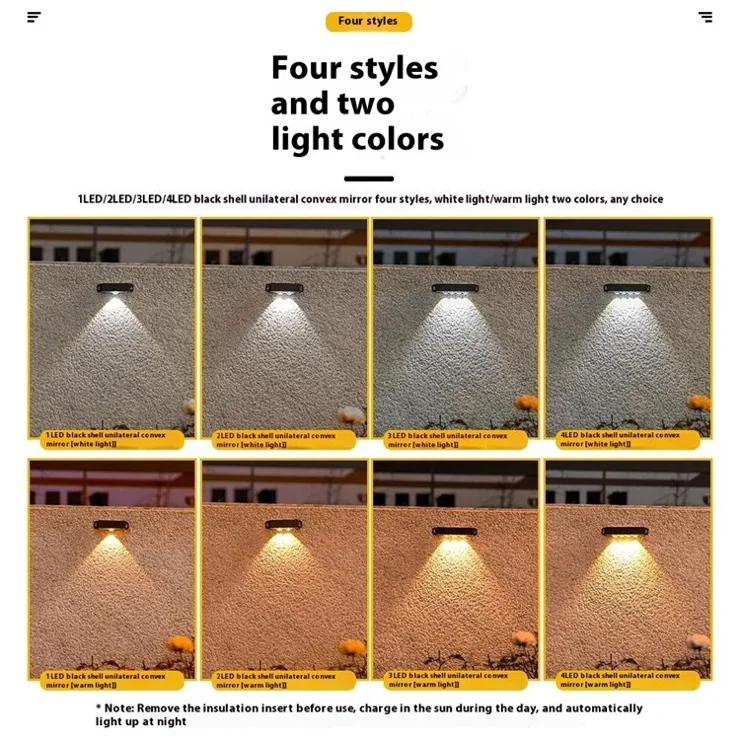 4PCS 4LED Outdoor Solar Wall Lamp Waterproof Landscape Automatic Lighting for Garden Patio Fence - White Light