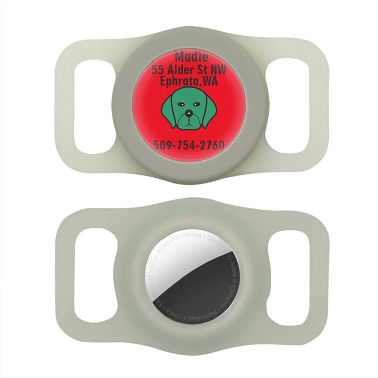 Silicone Case for Apple AirTag, Dog Pattern Sticker Design Pet Locator Protective Cover, Size L - Luminous Green