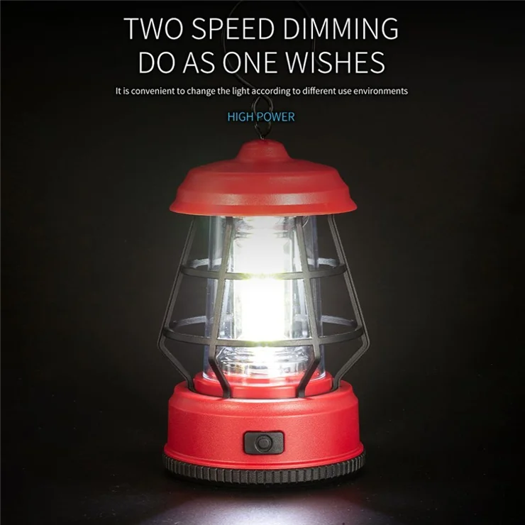 Vintage Portable Outdoor Camping Light Tent Lantern Hanging Lamp, Dry Battery Powered - Red