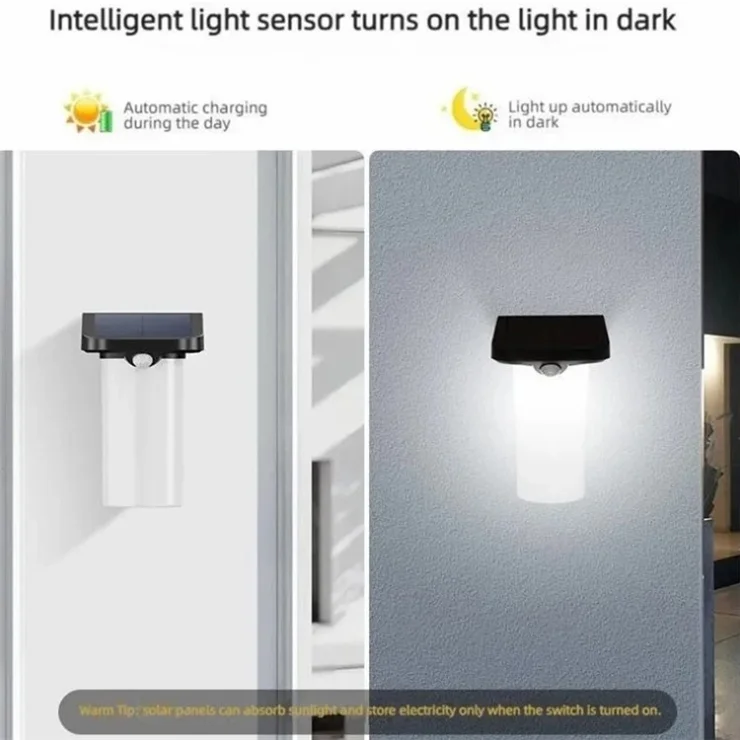 YH0620-PIR Solar Human Body Sensing Wall Lamp Waterproof Outdoor Garden Yard Light - Warm Light
