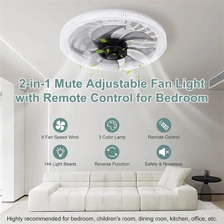 2-in-1 E27 Socket 4 Speeds Adjustable Modern Dimmable Ceiling Fan Light with Remote Control - Tawny