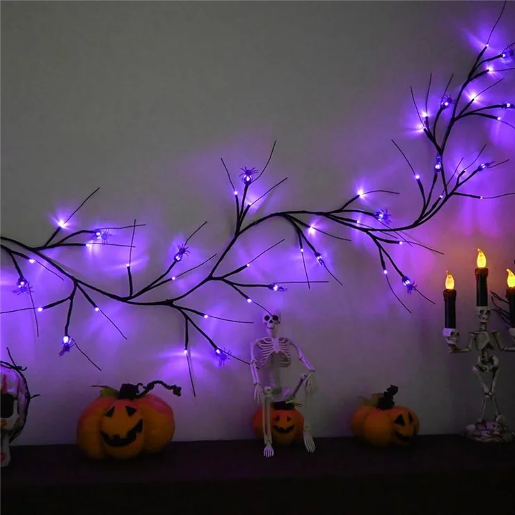Halloween Garland Lights 1.8m 54 LED 8 Modes Pumpkin Bat Spider Willow Vine Twig Lights - Spider / Purple Light