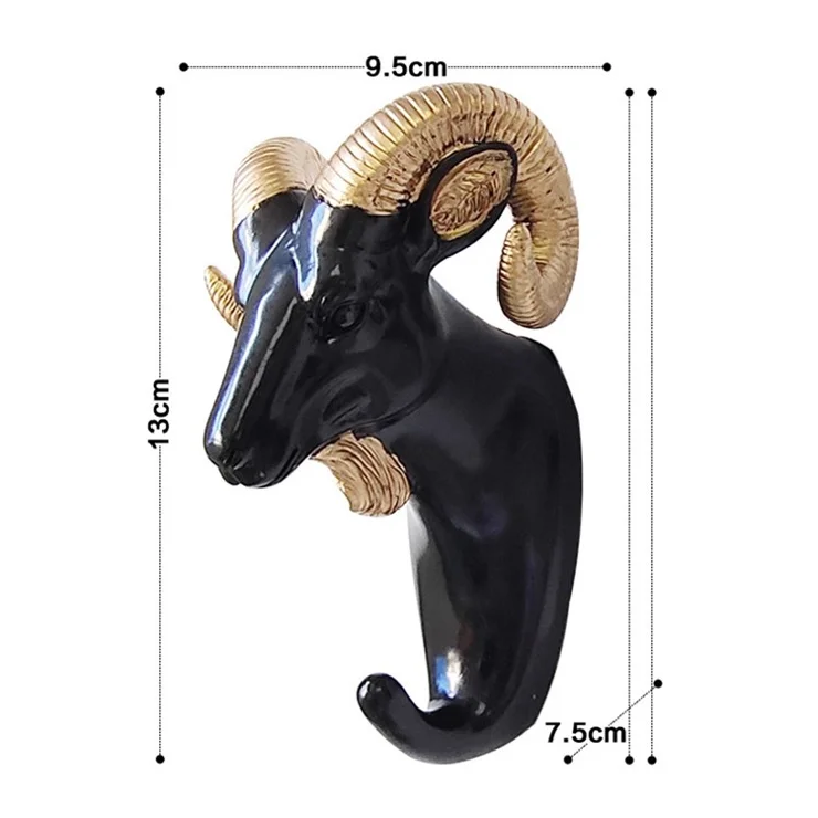 Goat Head Resin Hook Wall Art Jewelry Keys Scarf Bag Hanger Behind The Door Coat Rack - Black/Gold