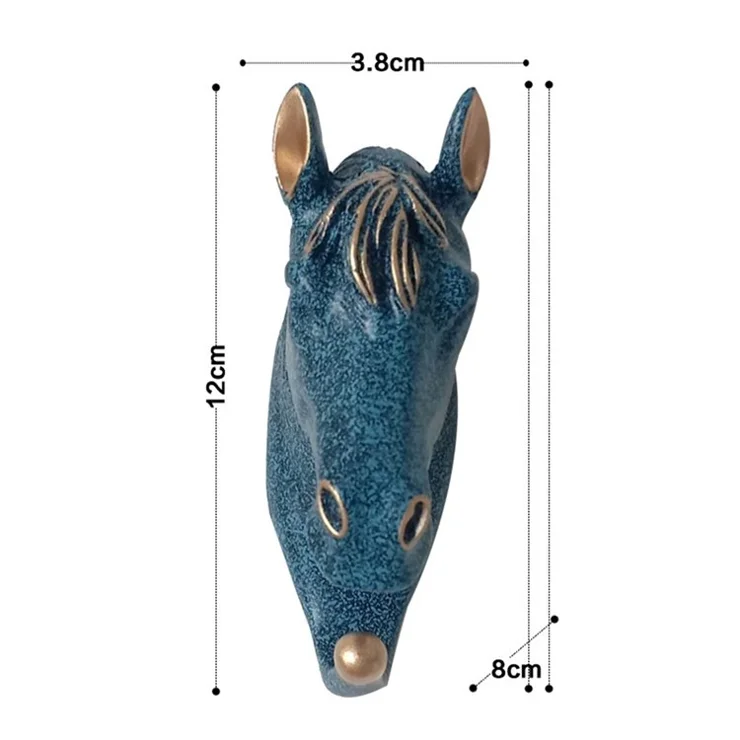 Horse Head Resin Hook Animal Clothes Hanger Wall Decoration for Hallway Cloakroom - Blue