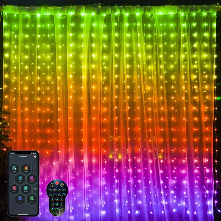 2x2m Smart Home Window String Lamp APP Remote Controlled DIY Programming RGB Color Changing LED Curtain Light - EU Plug